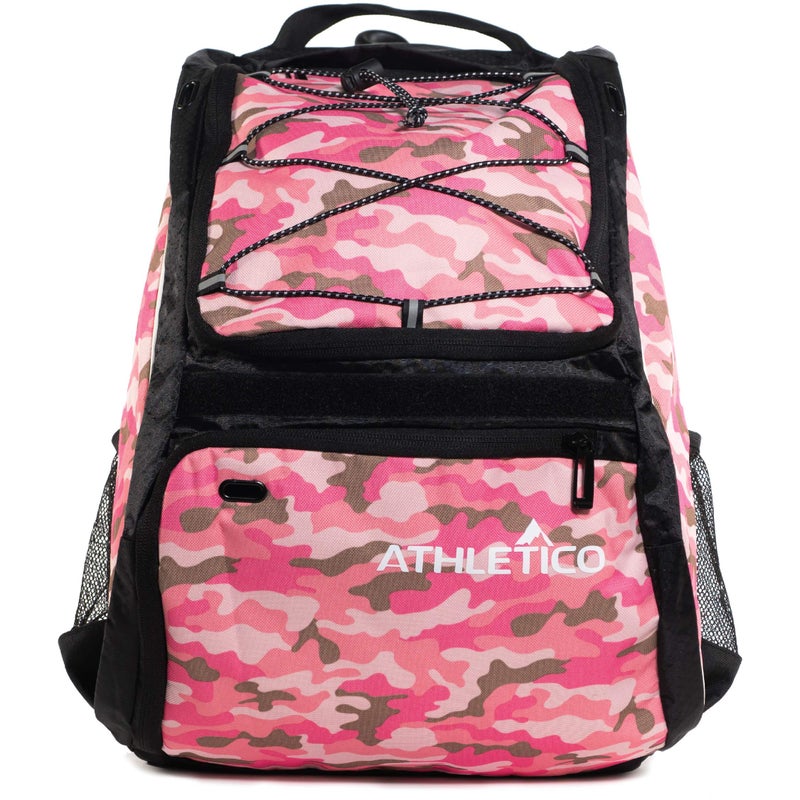 Athletico Baseball Bat Bag - Backpack for Baseball, T-Ball & Softball Equipment & Gear for Youth and Adults | Holds Bat, Helmet, Glove, & Shoes |Shoe Compartment & Fence Hook (Pink Camo)